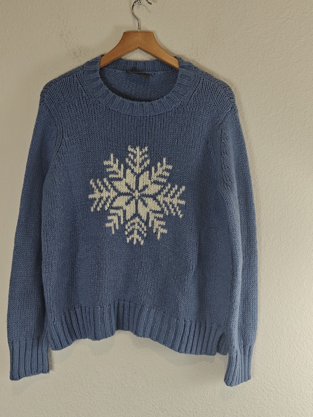 Wooden Ships Periwinkle Snowflake Knit Sweater Y2K Cozy Blue Mohair Blend XS/S